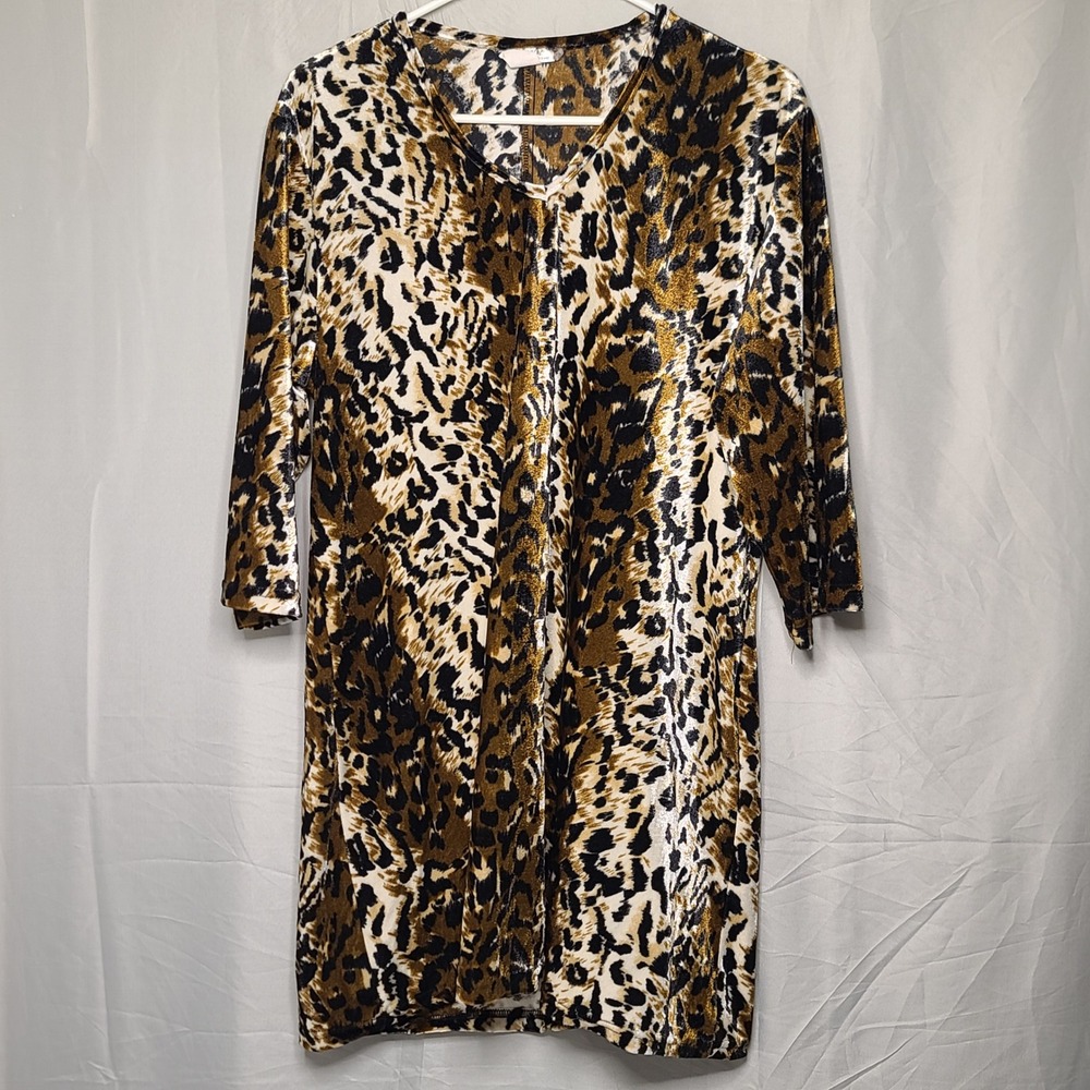 Hypnotic‎ Clothing Tunic Dress Women 1X Gold Black Leopard Velvet 3/4 Sleeve
